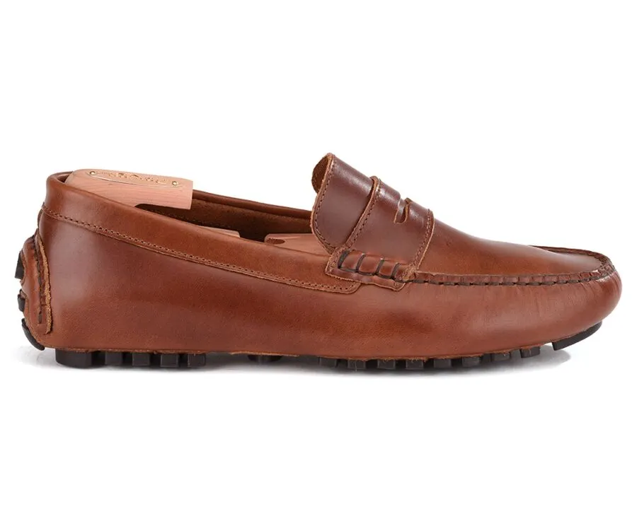 Dark Chestnut leather Men's Driving Moccasins - FERGUSON