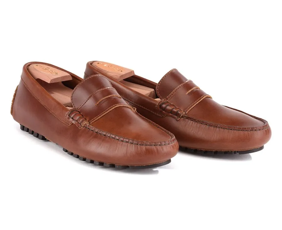 Dark Chestnut leather Men's Driving Moccasins - FERGUSON