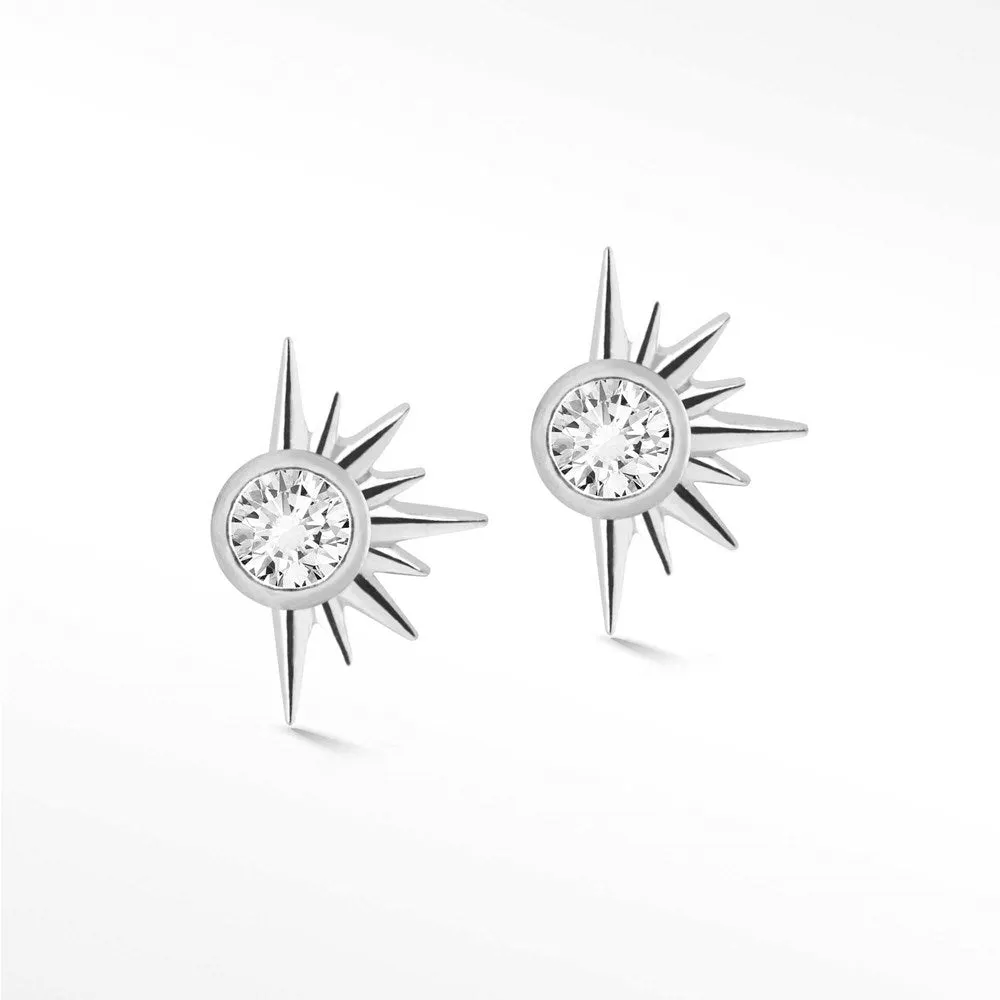 Demi Urchin 18k White Gold Diamond Flat Back Threadless Stud Earrings