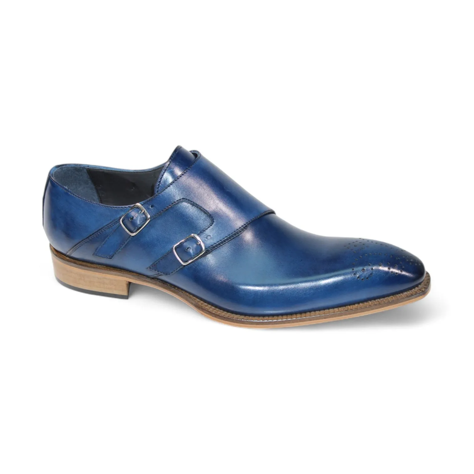 Duca Vergato Men's Shoes Blue Calf-Skin Leather Monkstraps Oxfords (D1120)