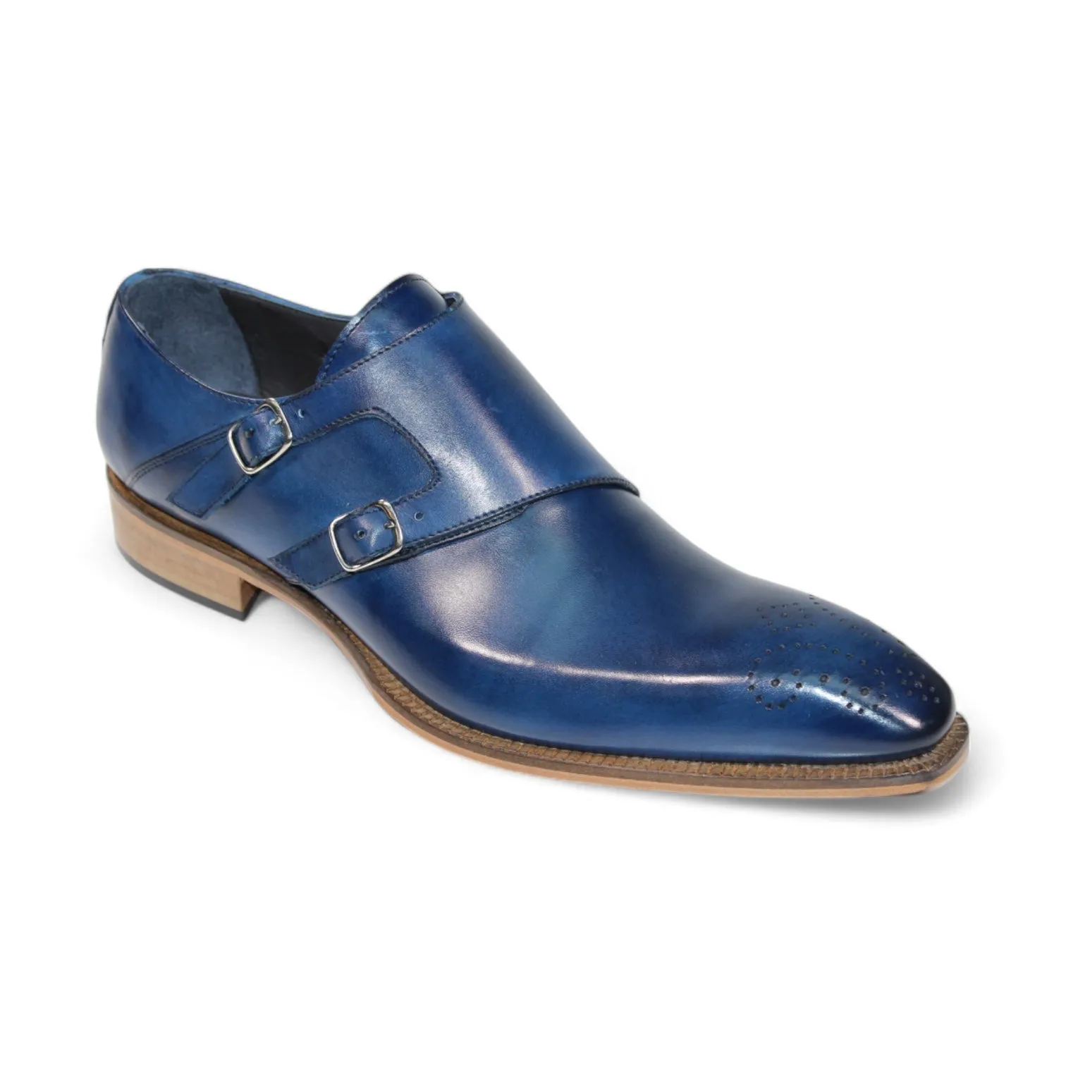 Duca Vergato Men's Shoes Blue Calf-Skin Leather Monkstraps Oxfords (D1120)