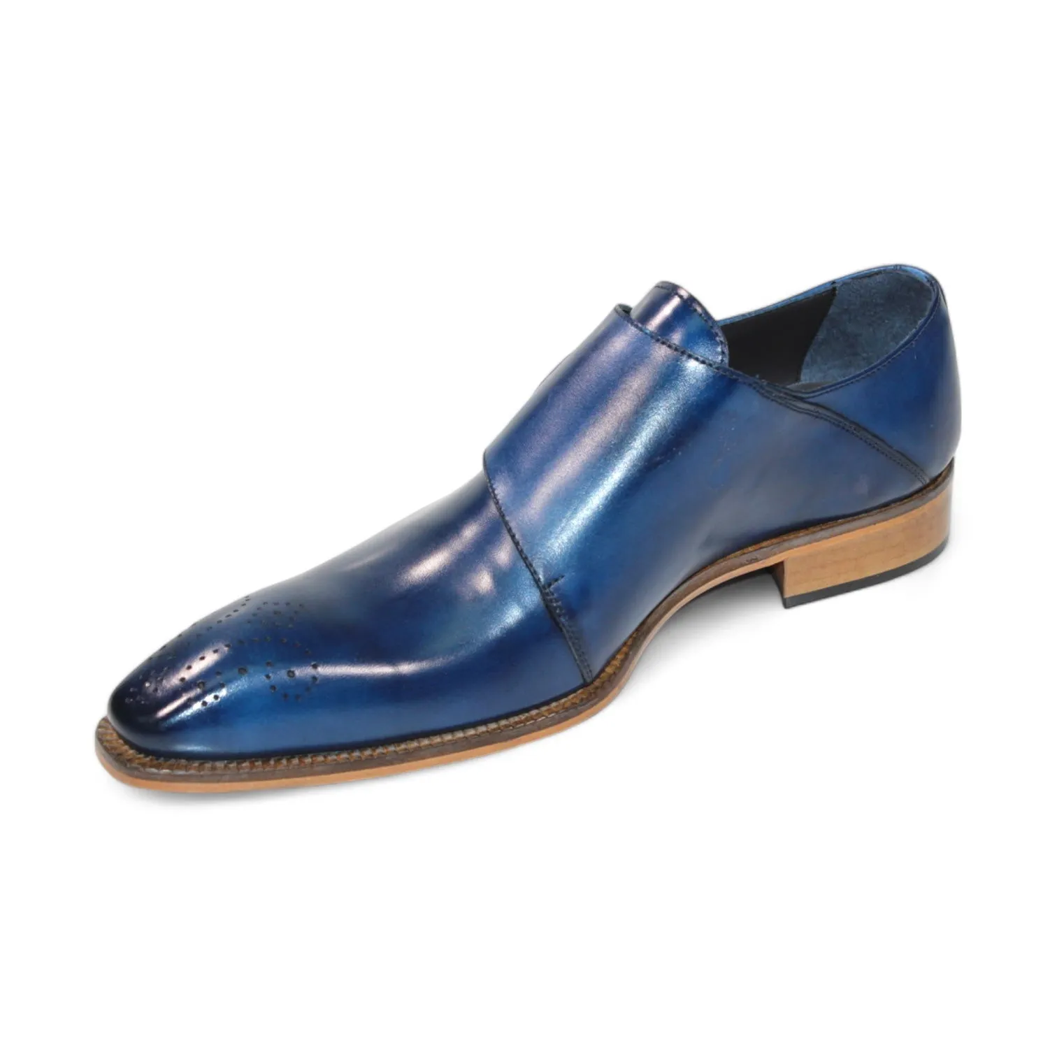 Duca Vergato Men's Shoes Blue Calf-Skin Leather Monkstraps Oxfords (D1120)