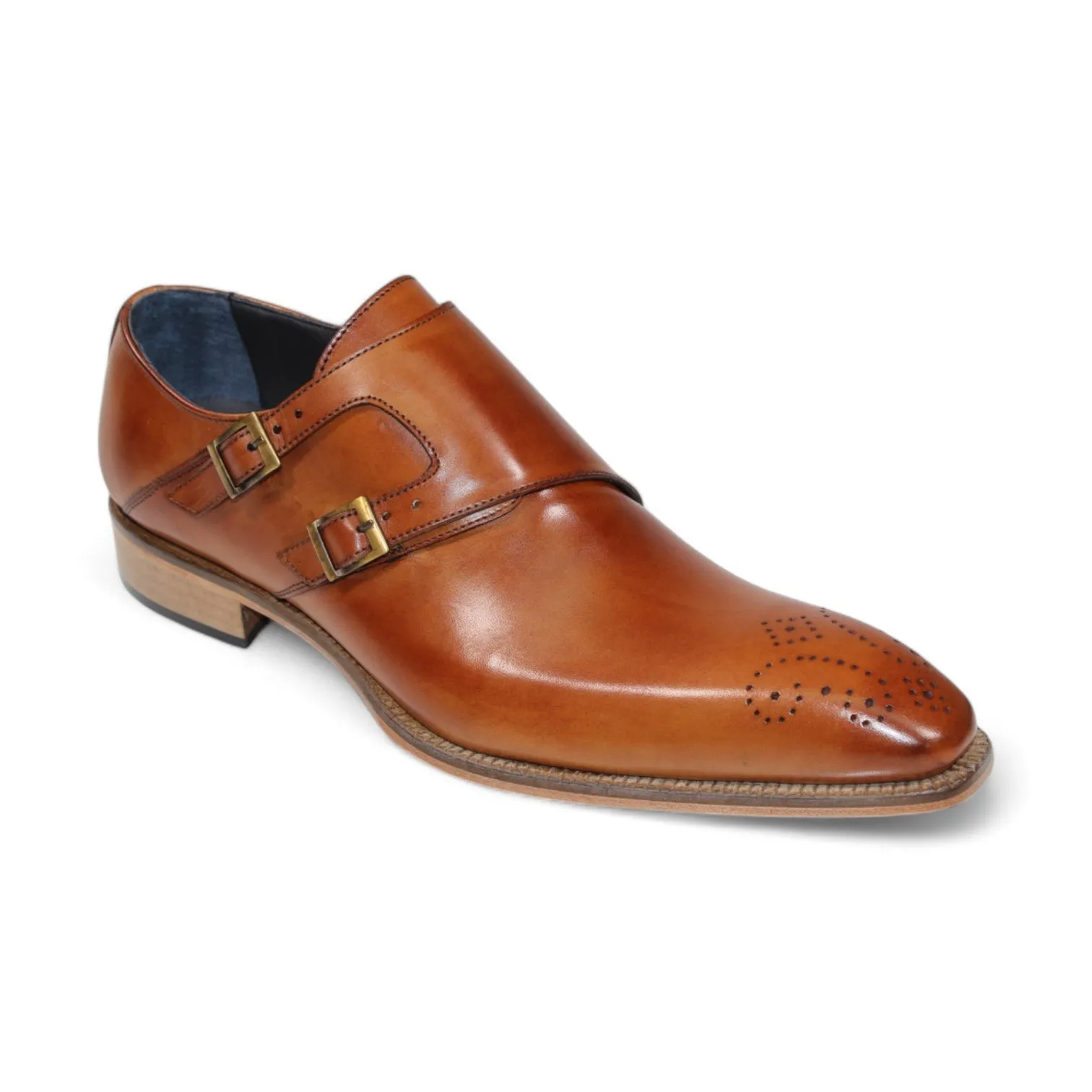 Duca Vergato Men's Shoes Brandy Calf-Skin Leather Monkstraps Oxfords (D1121)