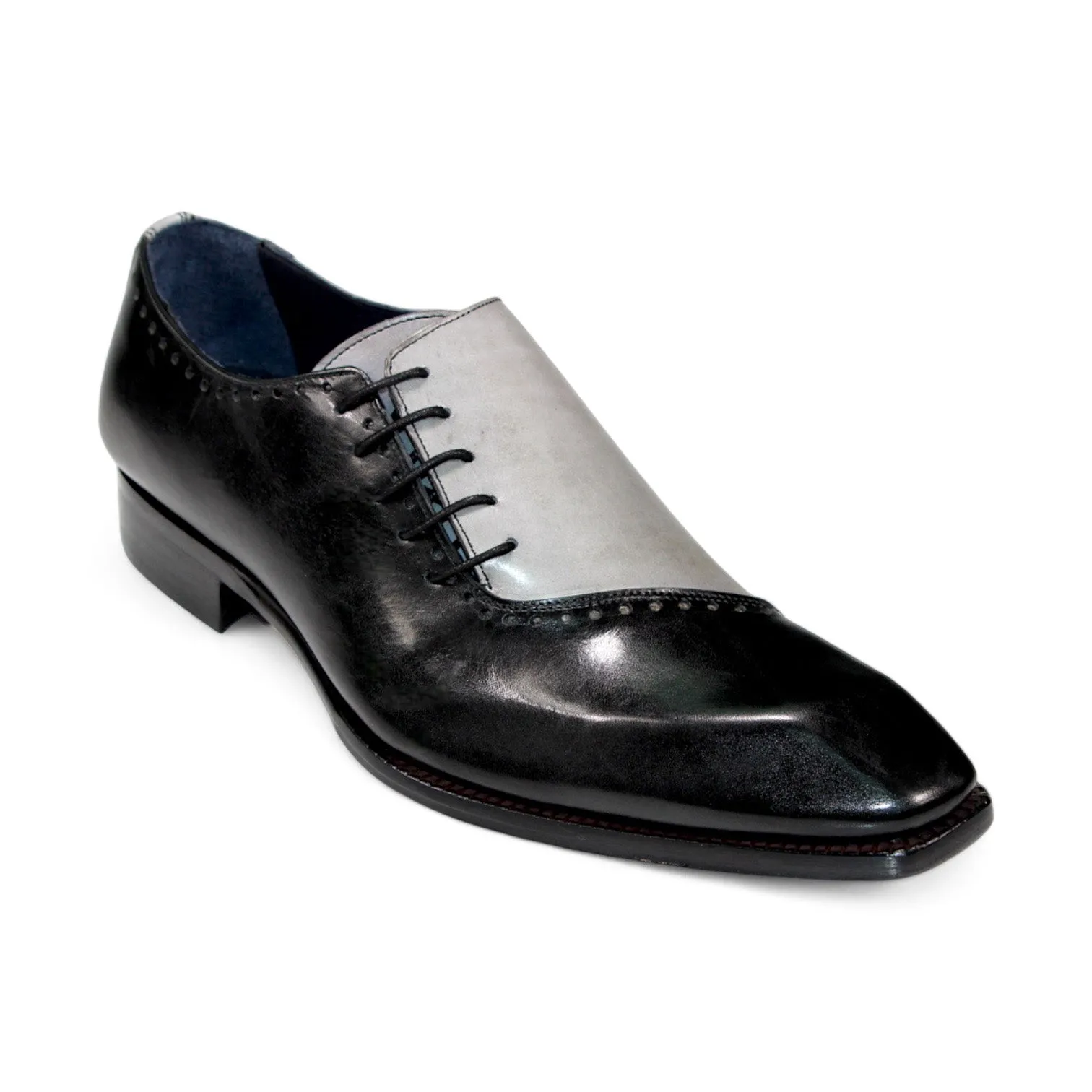 Duca Veroli Men's Shoes Black/Grey Calf-Skin Leather Oxfords (D1135)