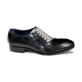 Duca Veroli Men's Shoes Black/Grey Calf-Skin Leather Oxfords (D1135)