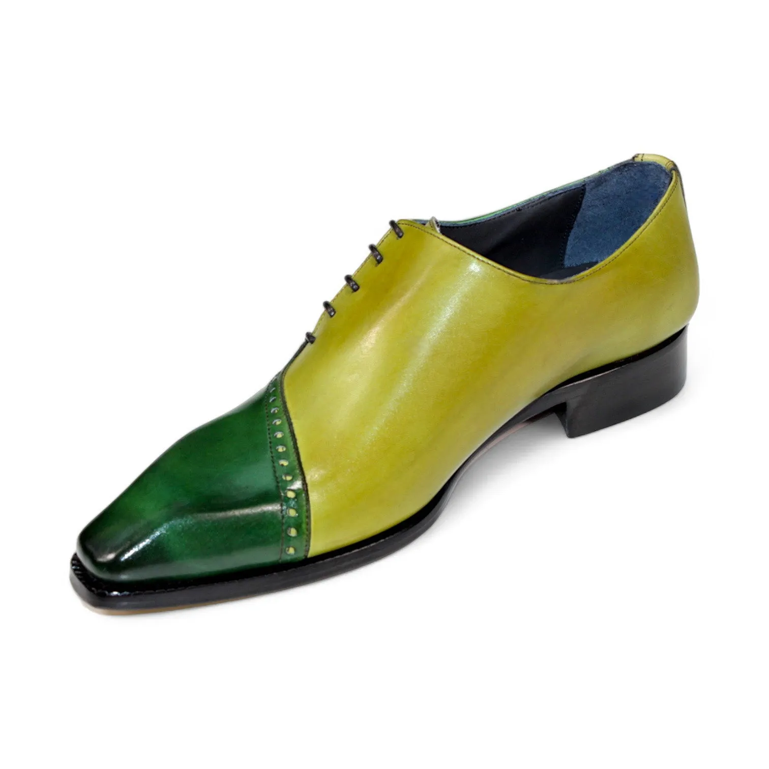 Duca Veroli Men's Shoes Green/Olive Calf-Skin Leather Oxfords (D1136)