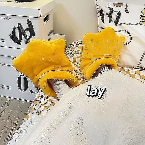 Duck Feet Slippers, Halloween Women Duck Slippers Winter, Cosplay Monster Paw Plush Slippers one size fits all Yellow