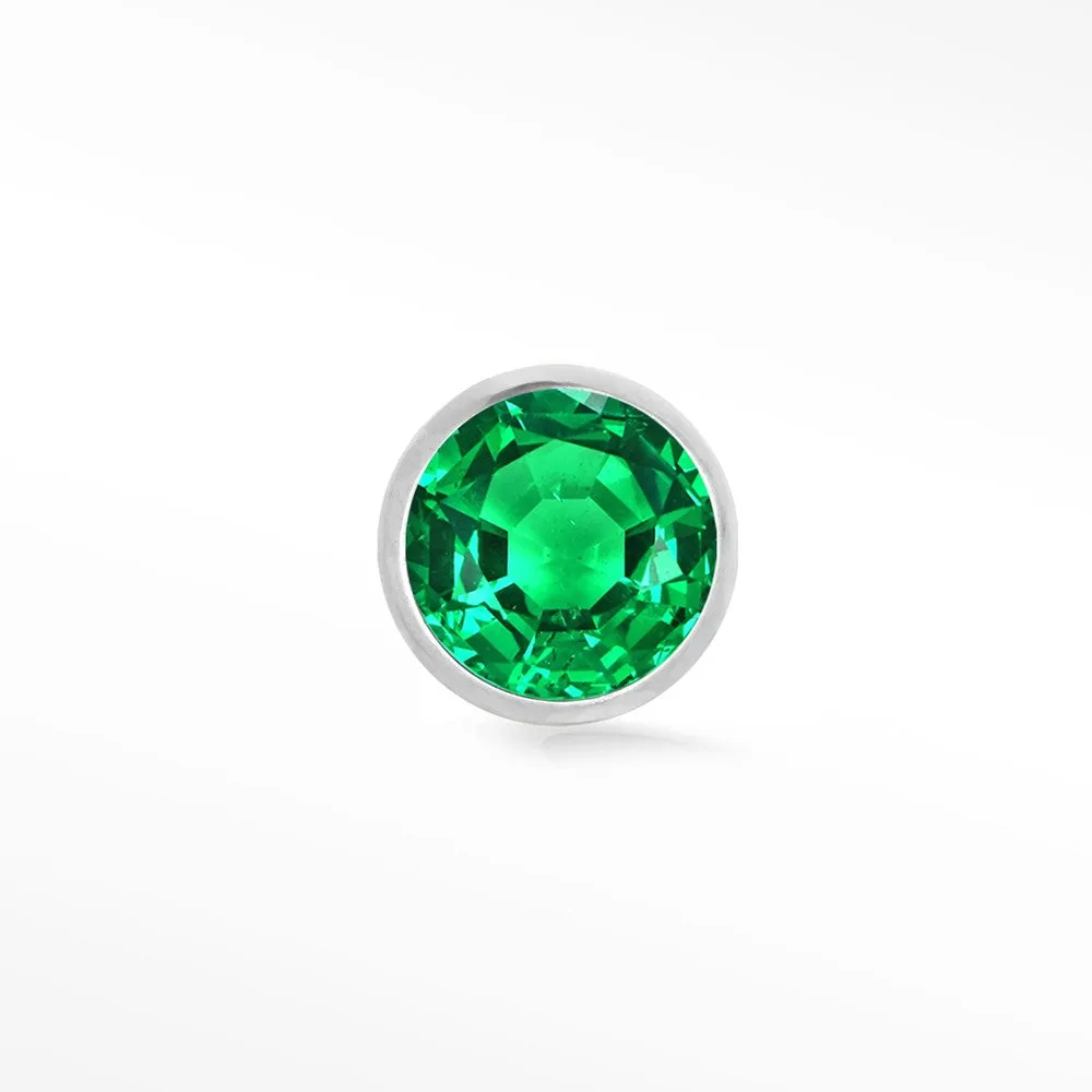 Emerald Flat Back Earrings 2.5mm Bezel 14k White