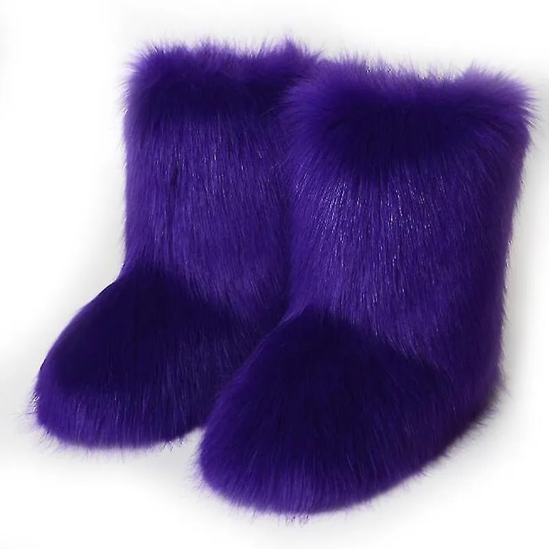 Faux Fur Shoes Women Fashion Warm Faux Fur Boots For Winter Multicolors Snow Boots Ox Tendon Sole