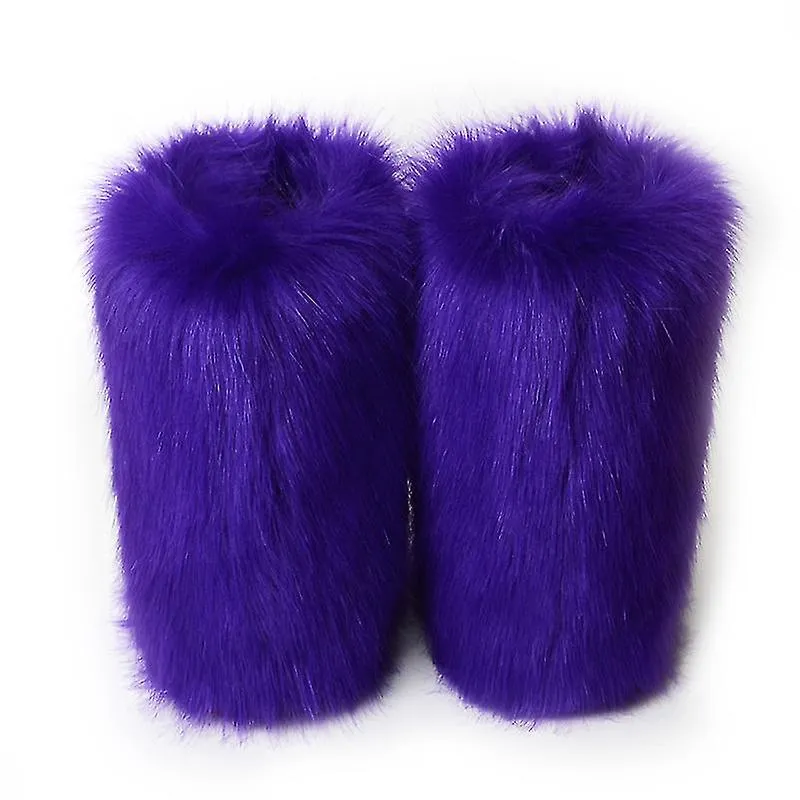 Faux Fur Shoes Women Fashion Warm Faux Fur Boots For Winter Multicolors Snow Boots Ox Tendon Sole