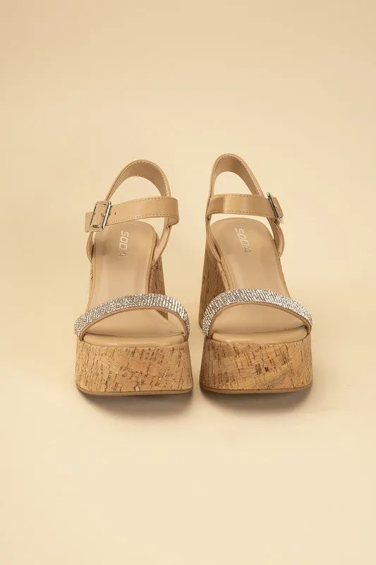 Fraya Cork Rhinestone Strap Sandals