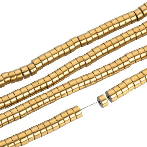 Gemstone Beads, Hematite, Synthetic, Non-Magnetic, Electroplated, Heishi Beads, Disc, Flat, Round, Gold Plated, 4mm