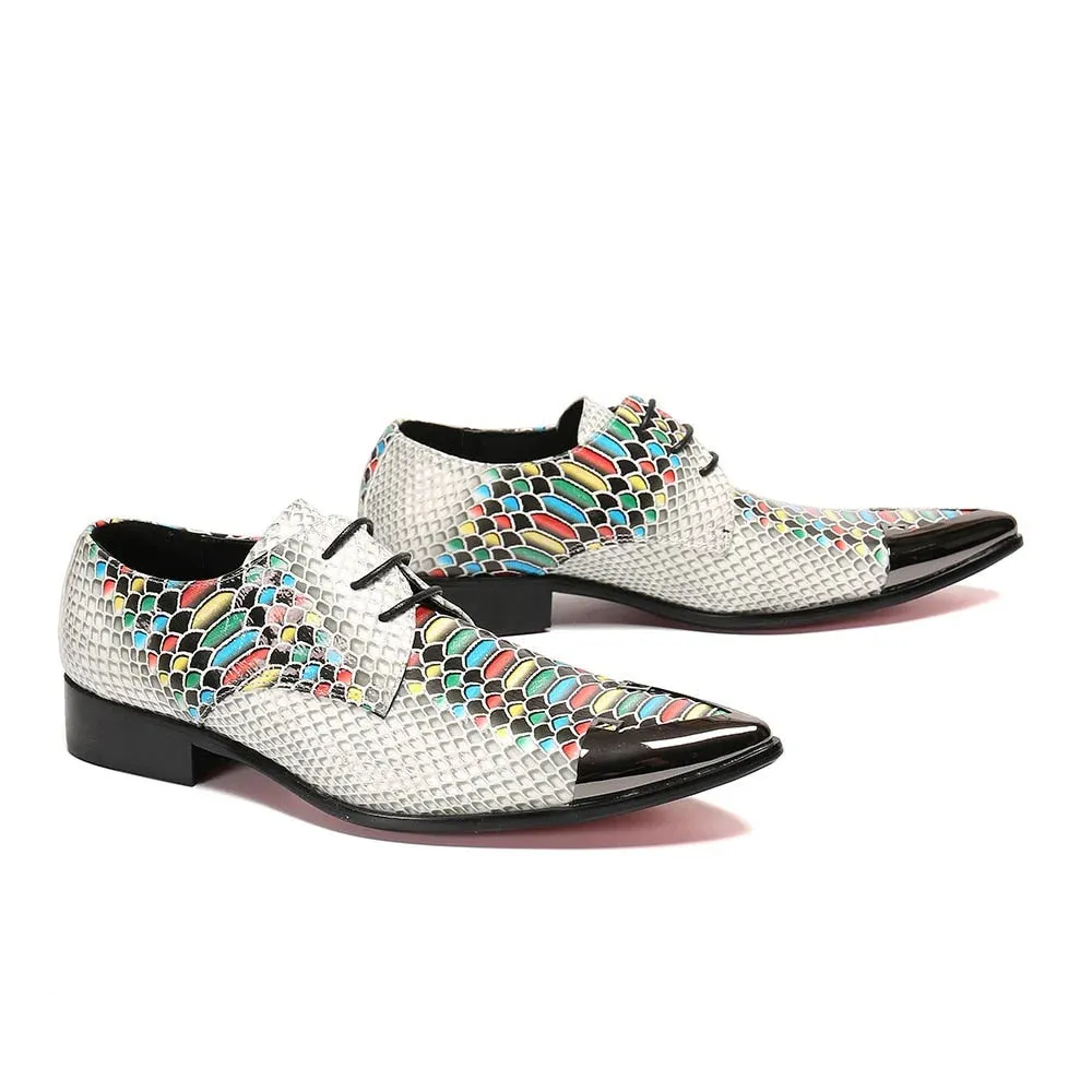 Genuine Leather Men's Iron Toe Gingham Pattern Oxford Shoes