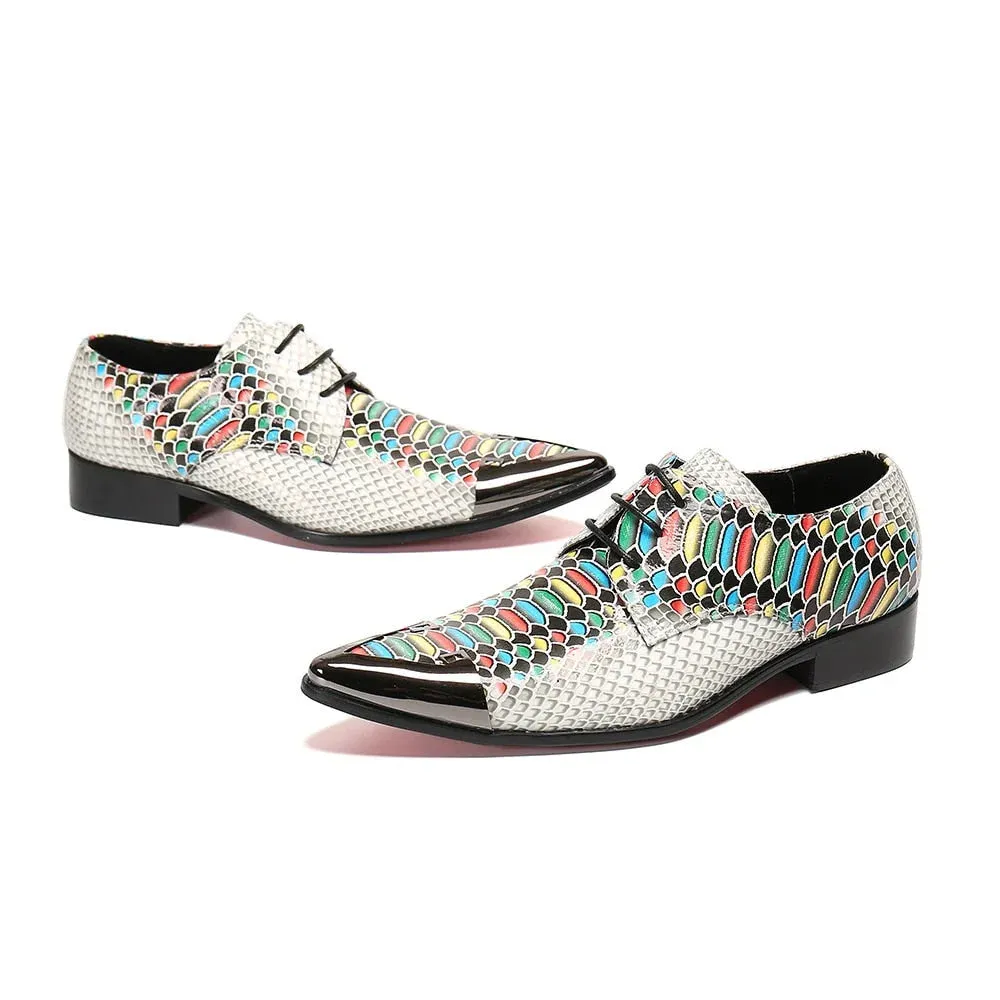 Genuine Leather Men's Iron Toe Gingham Pattern Oxford Shoes