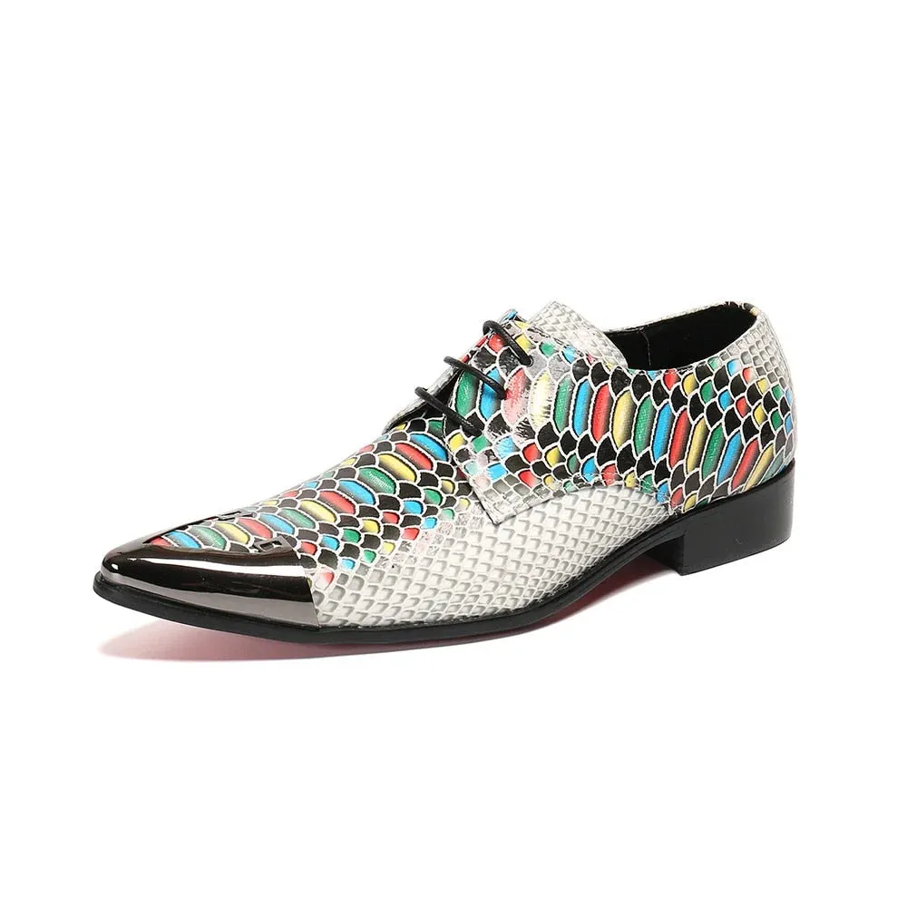 Genuine Leather Men's Iron Toe Gingham Pattern Oxford Shoes