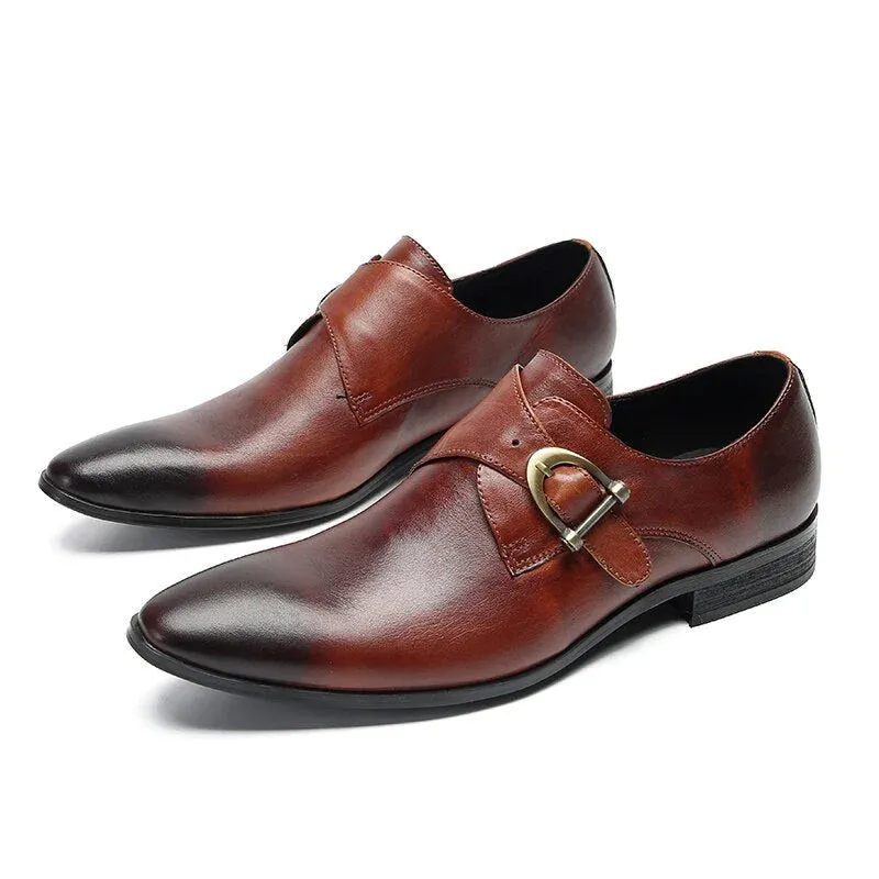 Genuine Leather Pointed Toe Slip On Shoes for Men