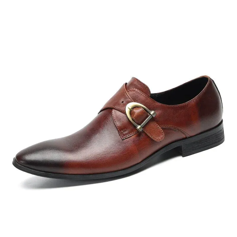 Genuine Leather Pointed Toe Slip On Shoes for Men