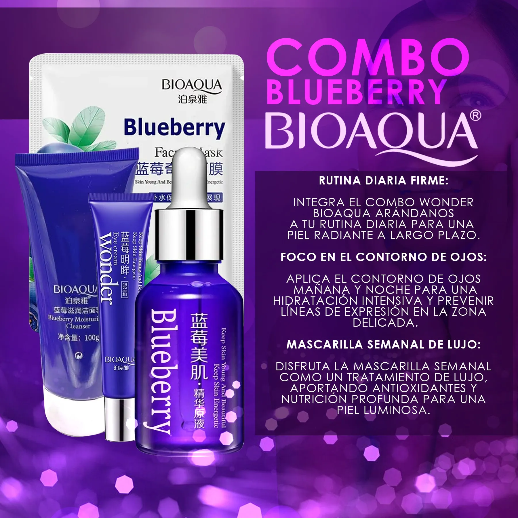 Kit x 4 Arándanos/Blueberry Wonder | Tratamiento Facial Anti-Edad y Anti-Manchas - BIOAQUA