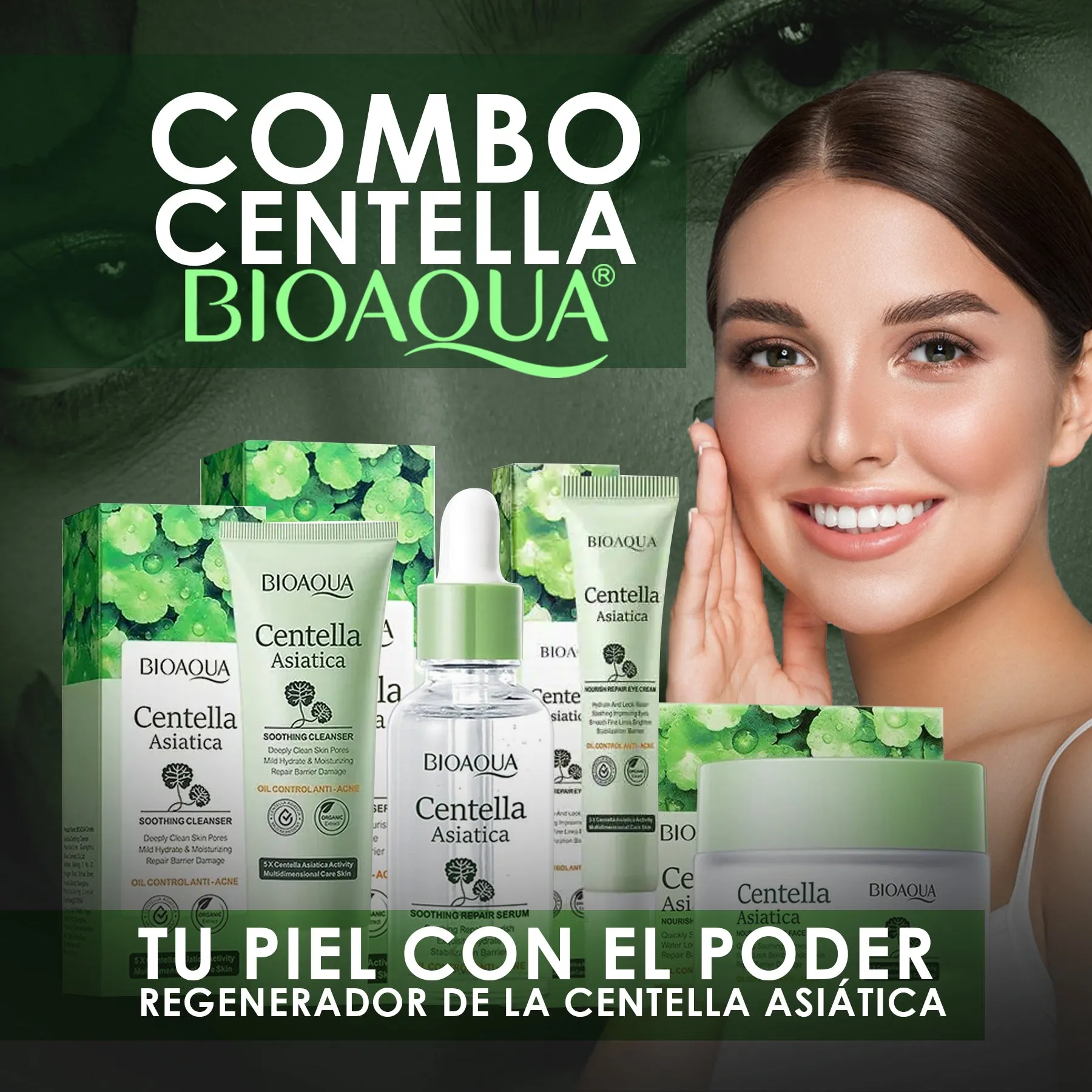 Kit x 5 Rutina Facial Centella Asiática | Tratamiento Para Arruguas y Anti-Edad - BIOAQUA