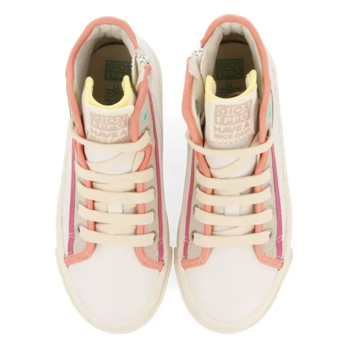 Lajinha girls white boot sneakers with colourful details