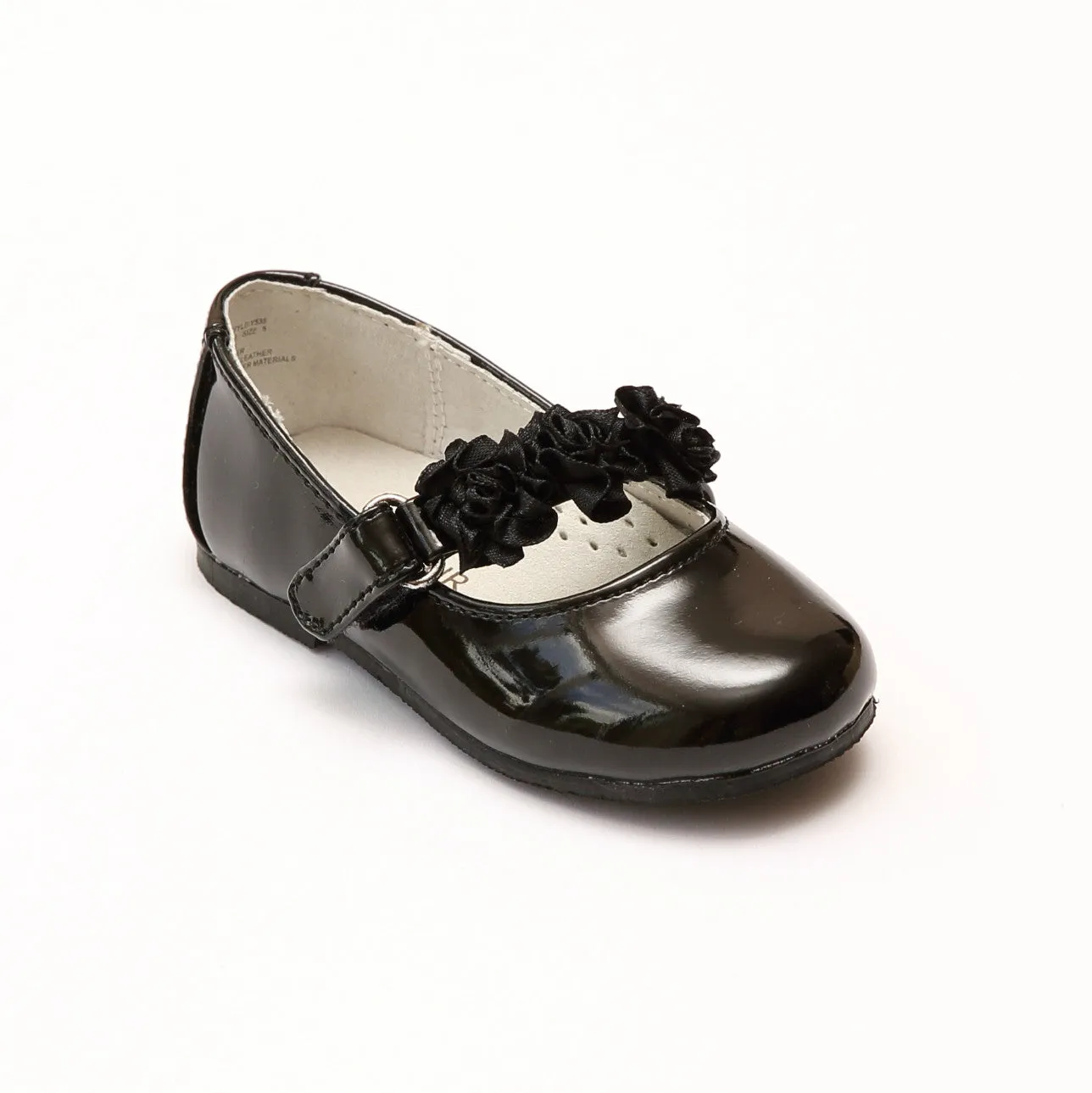 L'Amour Girls Y535 Patent Black Rosette Ballet Flats