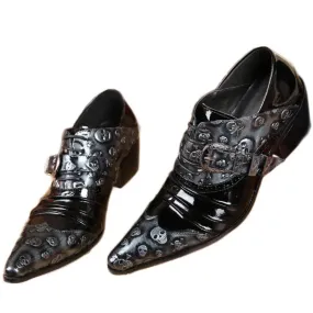 Leather Skulls Pointed Toe Oxford Shoes for Men