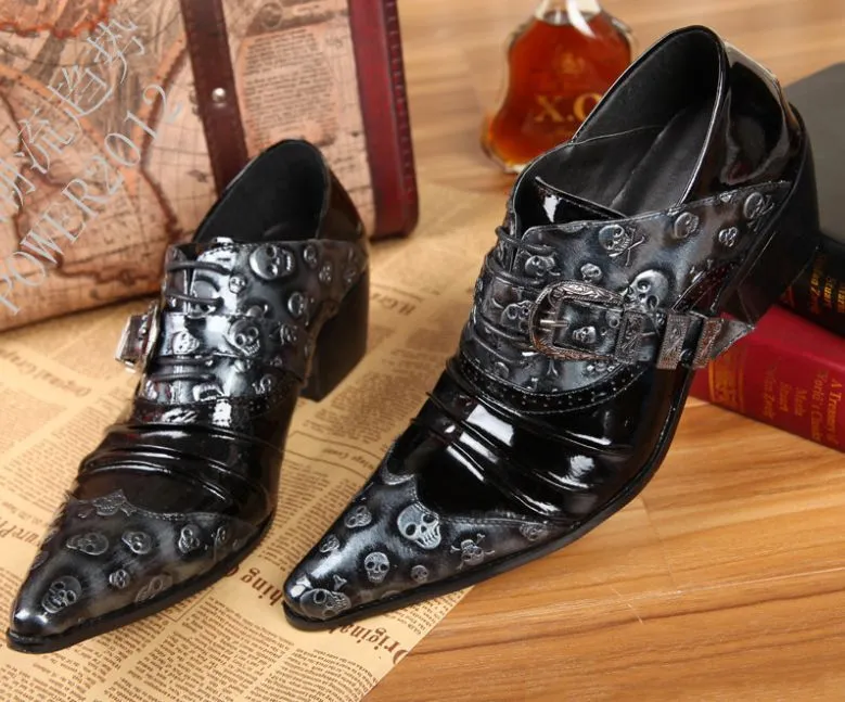 Leather Skulls Pointed Toe Oxford Shoes for Men