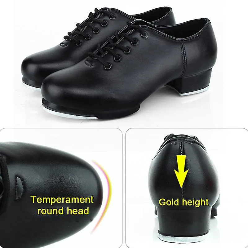 Leather Tap Shoes Unisex Split Sole Jazz Tap Dance Shoes Lace Up Tap Shoes Dancing Shoes Black Comfortable Leather Shoes