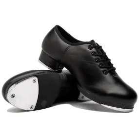 Leather Tap Shoes Unisex Split Sole Jazz Tap Dance Shoes Lace Up Tap Shoes Dancing Shoes Black Comfortable Leather Shoes