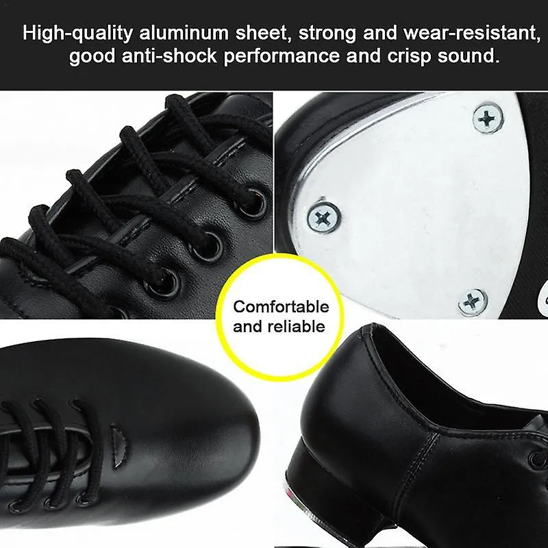 Leather Tap Shoes Unisex Split Sole Jazz Tap Dance Shoes Lace Up Tap Shoes Dancing Shoes Black Comfortable Leather Shoes