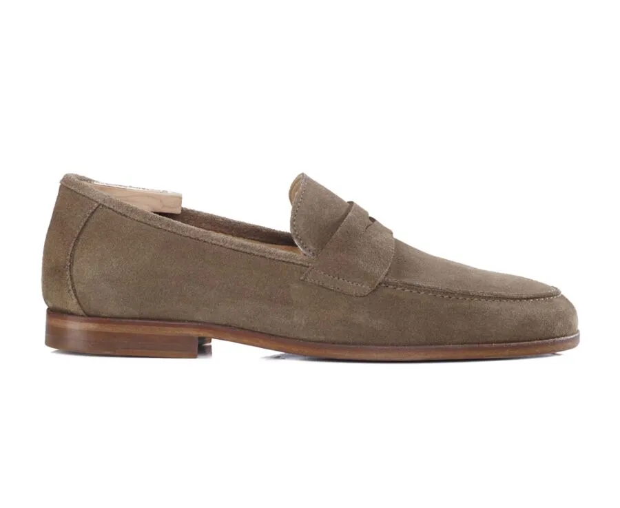 Light Taupe Suede Men's penny loafers - DERVIO