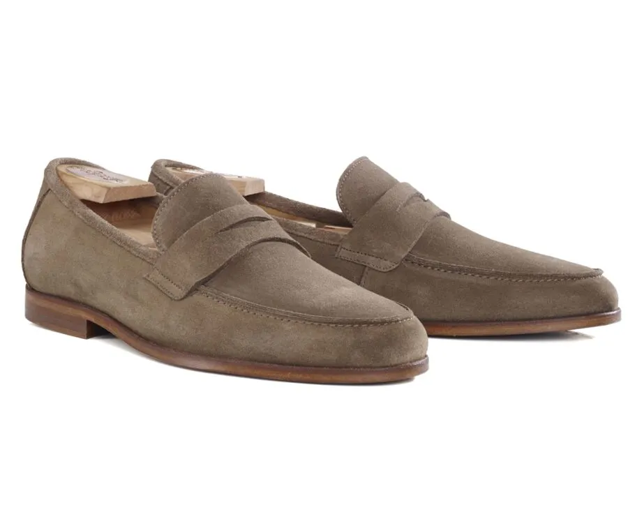 Light Taupe Suede Men's penny loafers - DERVIO