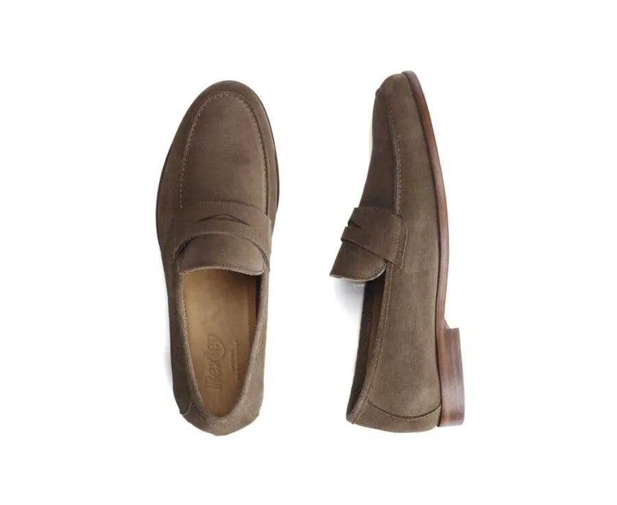 Light Taupe Suede Men's penny loafers - DERVIO