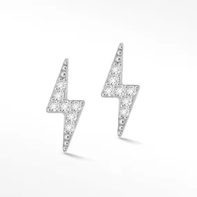 Lightning Bolt 18k White Gold Diamond Flat Back Threadless Stud Earrings