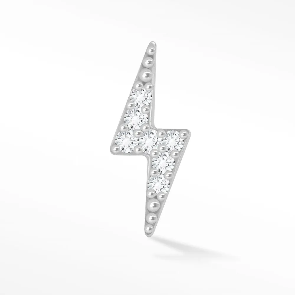 Lightning Bolt 18k White Gold Diamond Flat Back Threadless Stud Earrings