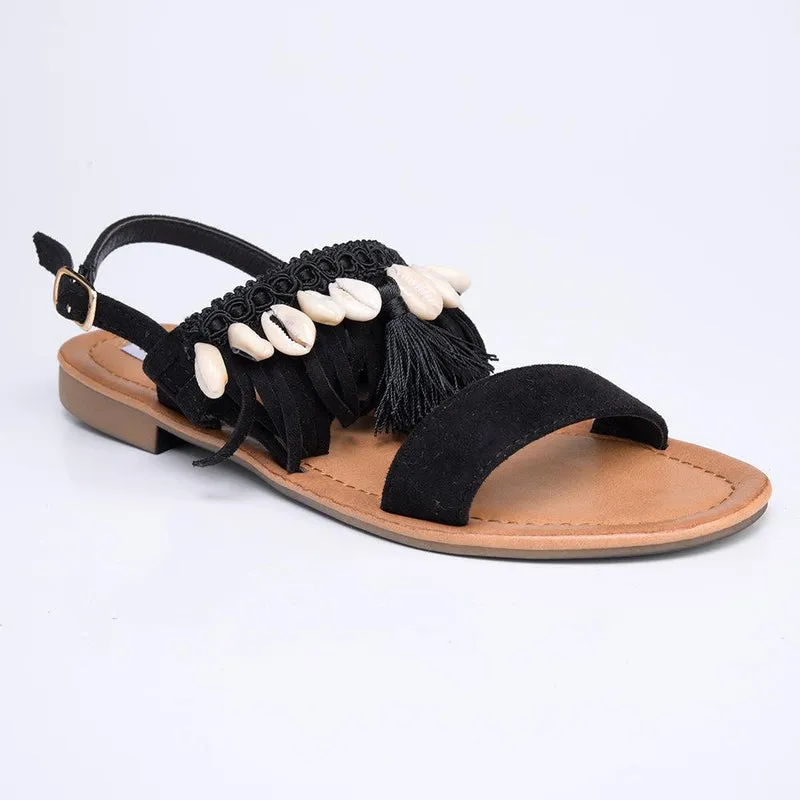 Madison Carter Black Fringe Sandals