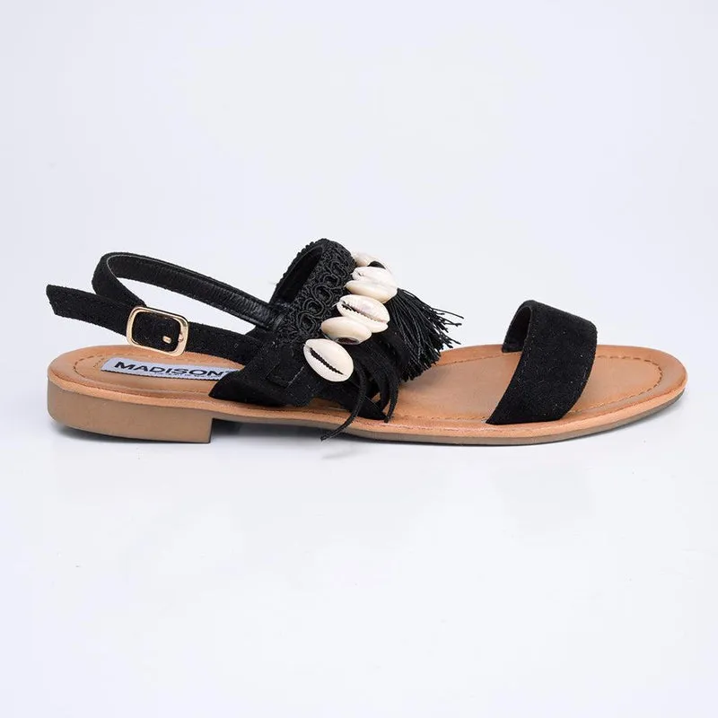 Madison Carter Black Fringe Sandals