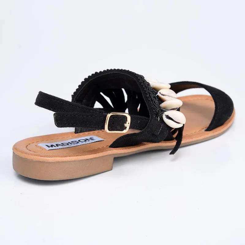 Madison Carter Black Fringe Sandals