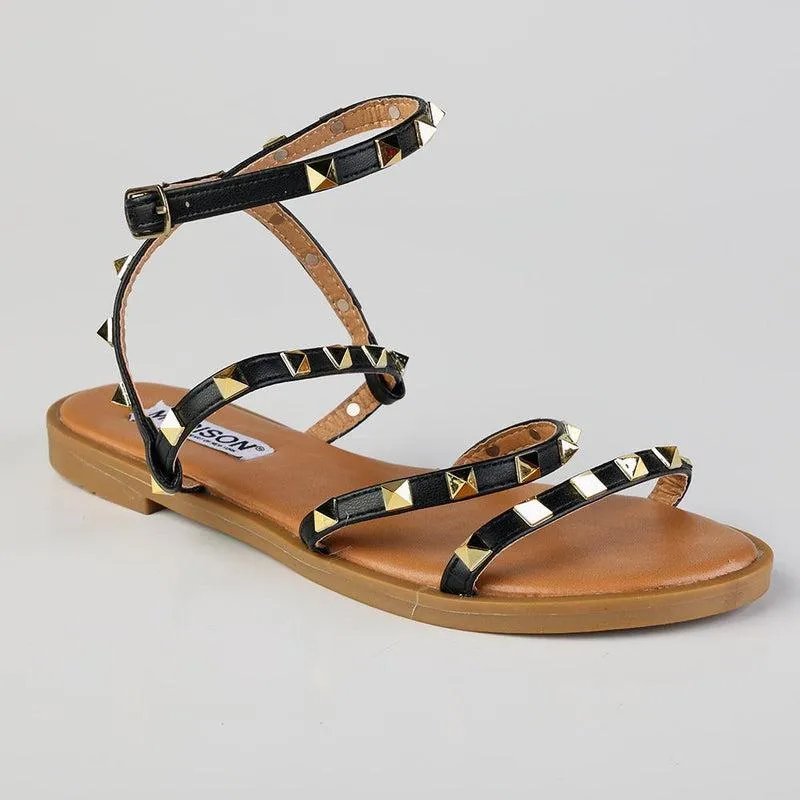 Madison Mariska Black Pyramid Studded Strappy Sandal