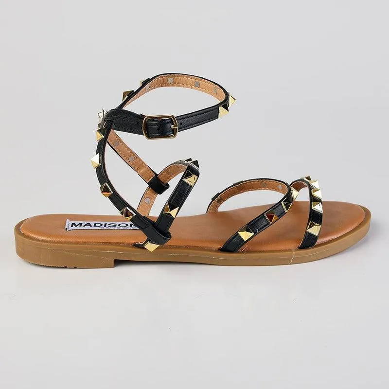 Madison Mariska Black Pyramid Studded Strappy Sandal