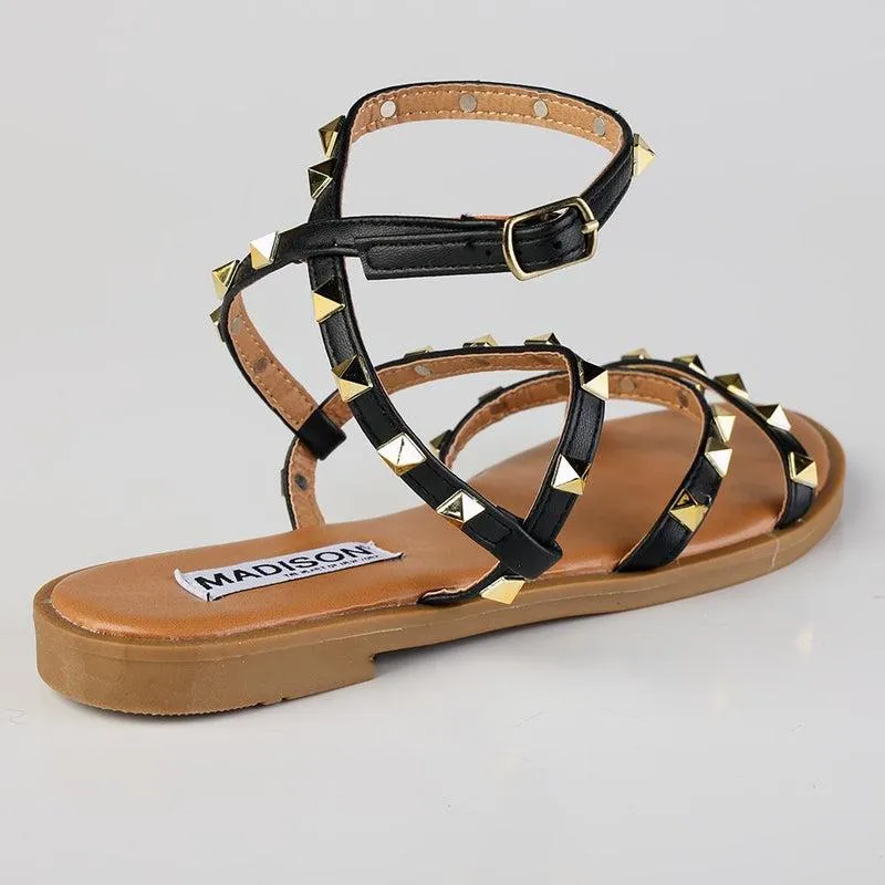 Madison Mariska Black Pyramid Studded Strappy Sandal