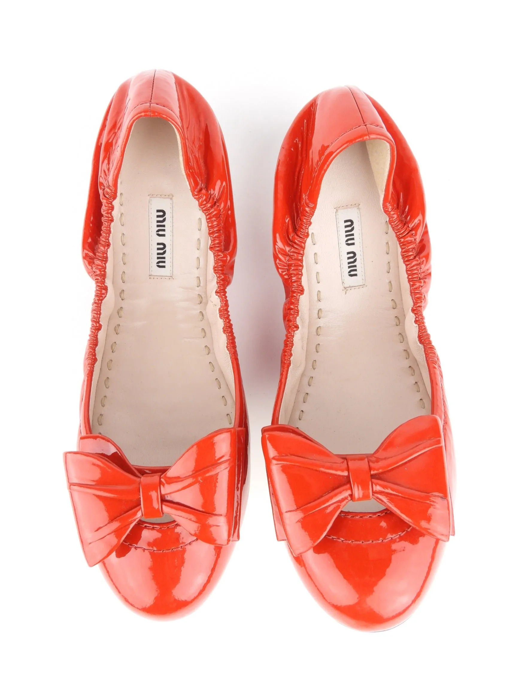 Miu Miu Red Patent Bow Ballerina Flats - Size 39