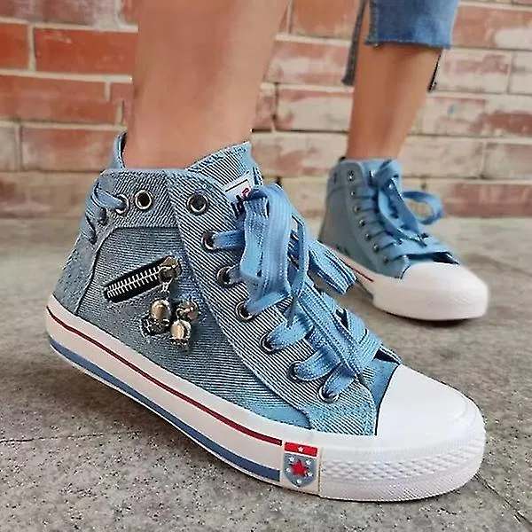 Mujer Calavera Decoración Cremallera Zapatillas Denim Casual High Top Canvas Shoes