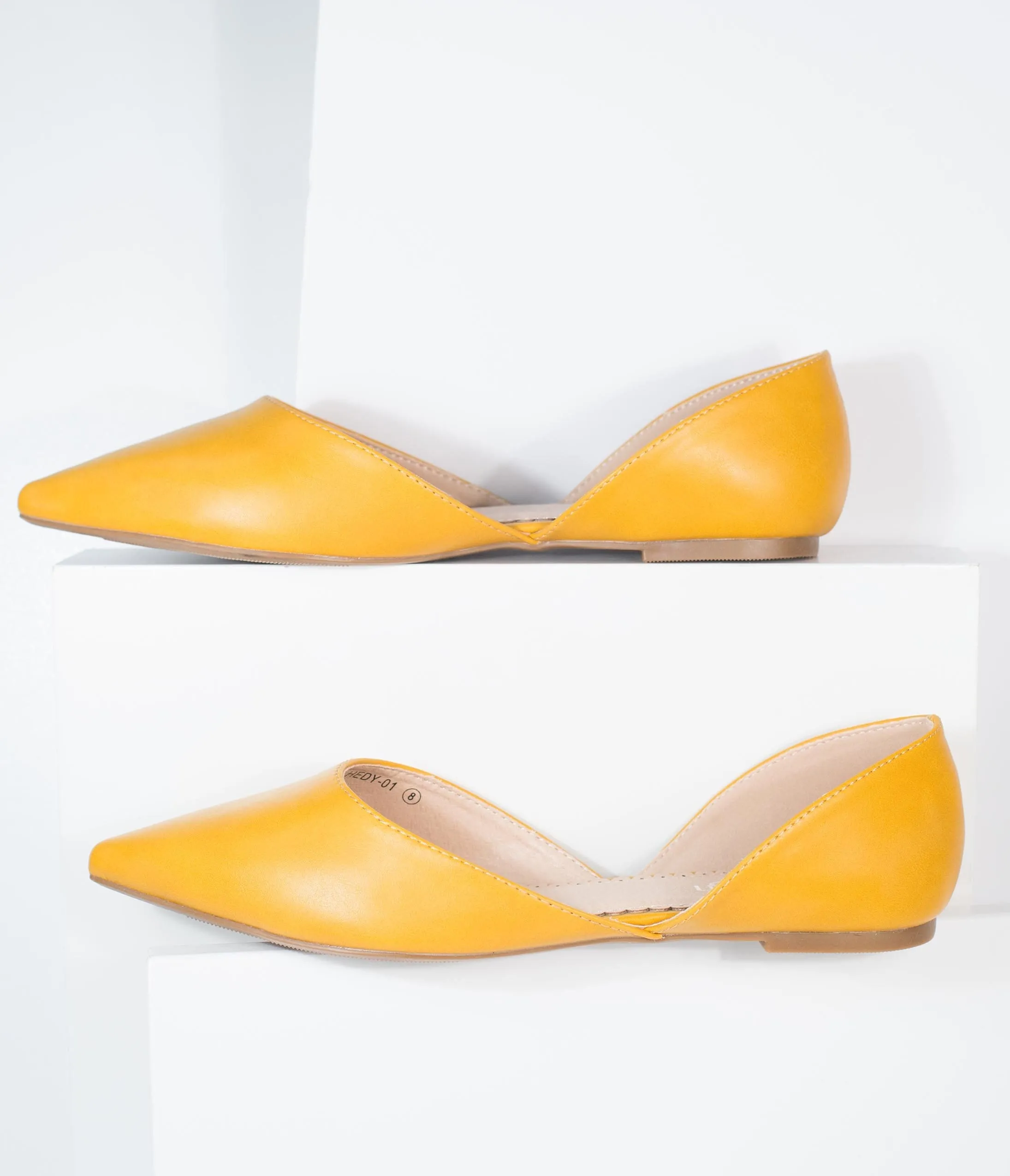 Mustard Leather Pointed Flats