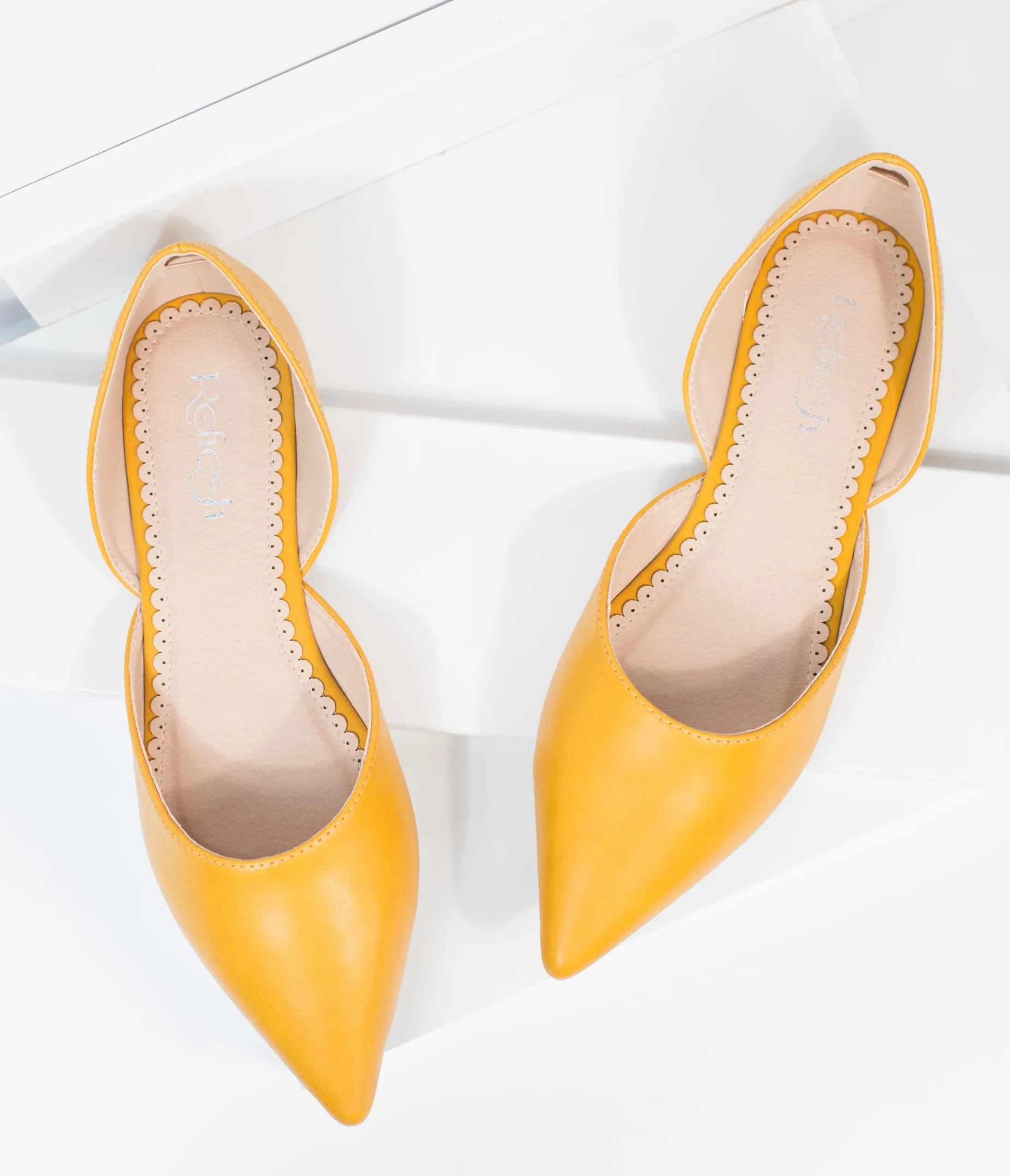 Mustard Leather Pointed Flats