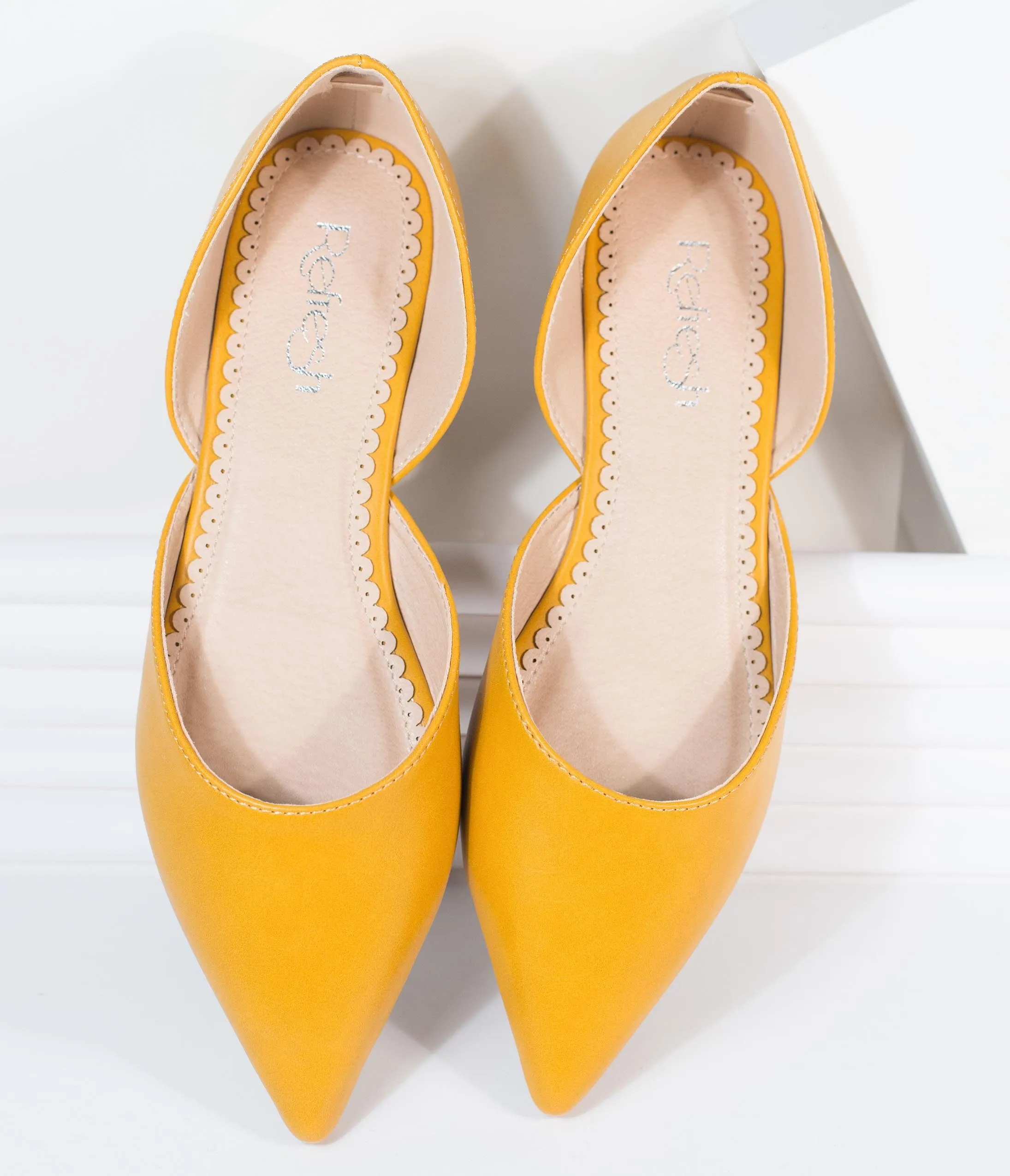 Mustard Leather Pointed Flats