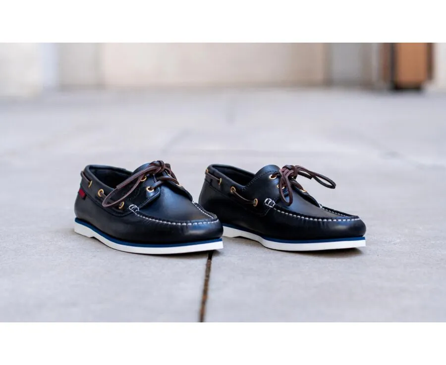 Navy Leather Boat Shoes - TRAWLER