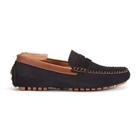 Navy suede and Chestnut Men's Driving Moccasins - BISCAYNE