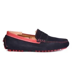 Navy Suede and Red leather Men's Driving Moccasins - FERGUSON