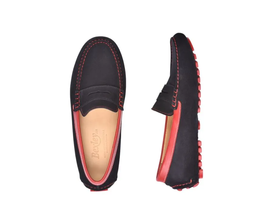 Navy Suede and Red leather Men's Driving Moccasins - FERGUSON